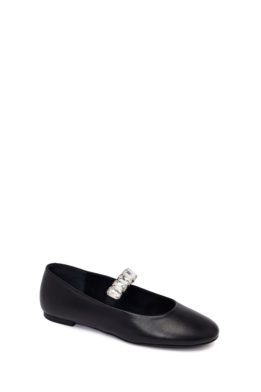Woman Black Embellished Leather Ballerine Shoes