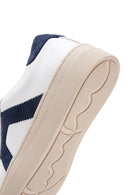 Men's White Navy Blue Suede Detailed Leather Sneaker | Derimod