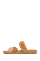 Women's Tan Buckle Leather Slippers | Derimod