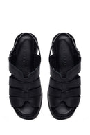 Woman Black Strappy Thick-Soled Leather Comfort Sandal | Derimod
