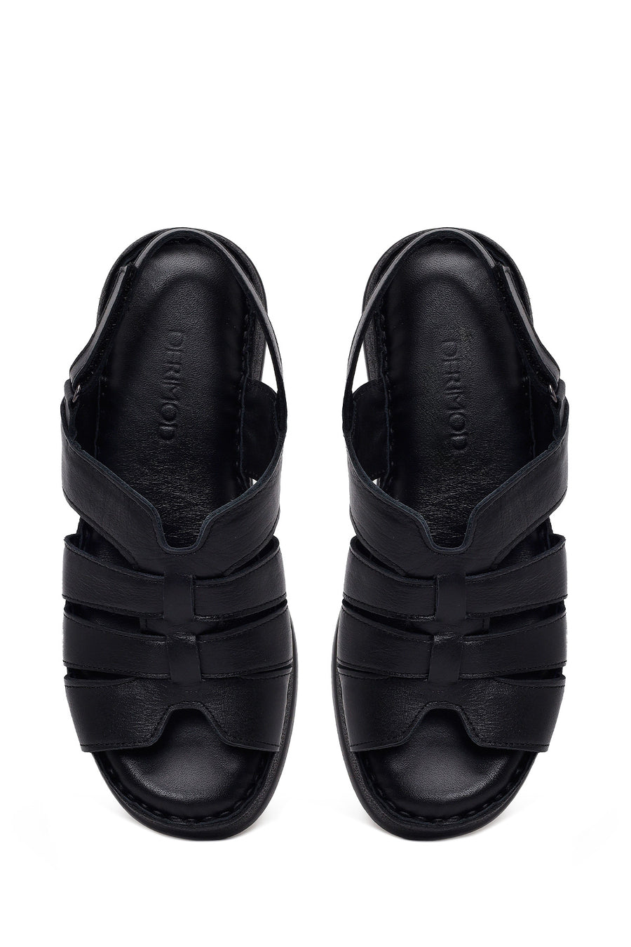 Woman Black Strappy Thick-Soled Leather Comfort Sandal