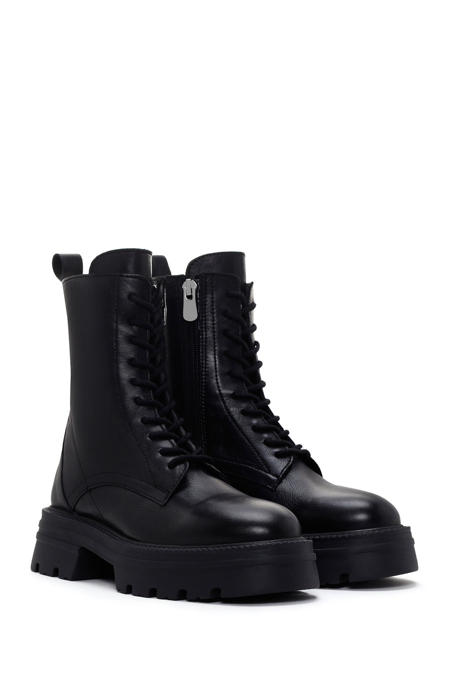 Women's Black Zippered Leather Boots