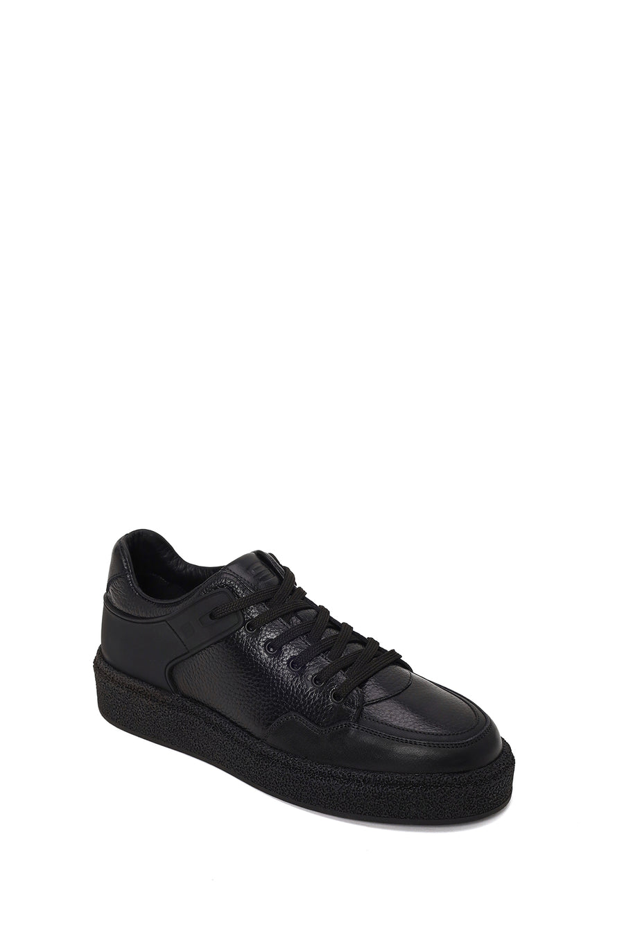 Male Black Lace-Up Thick-Soled Leather Sneaker