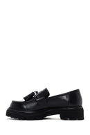 Women's Black Tassel Leather Masculine Loafer | Derimod