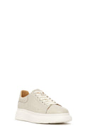 Male White Lace-Up Chunky Sole Patterned Leather Sneakers | Derimod