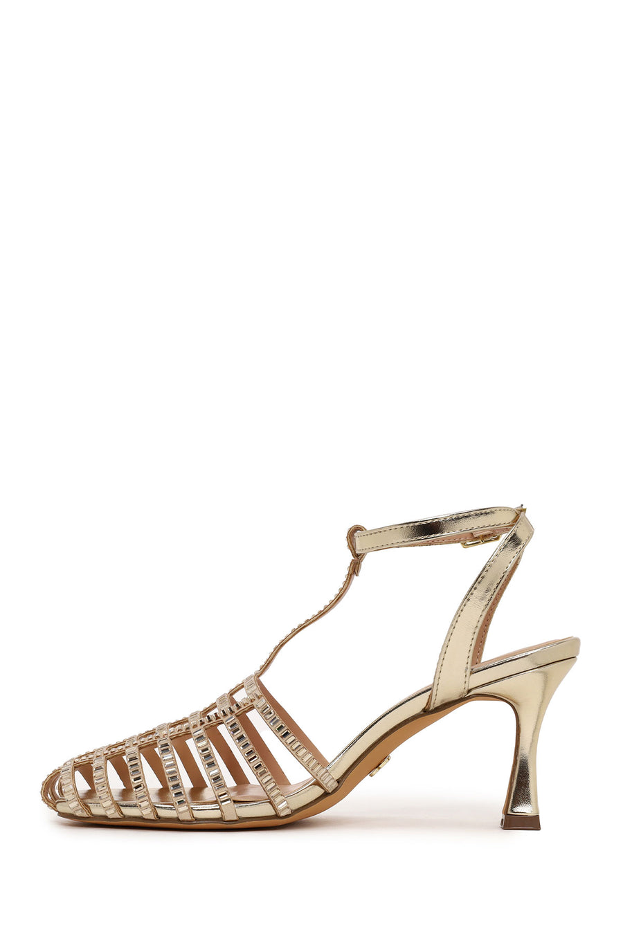 Woman Gold Ankle Buckle Open-Back Stiletto High Heel