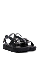 Women's Black Leather Bodrum Sandals | Derimod