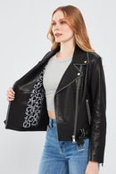 Angel Women's Black Biker Leather Jacket | Derimod