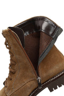 Women's Tan Zippered Thick-Soled Suede Leather Ankle Boots | Derimod