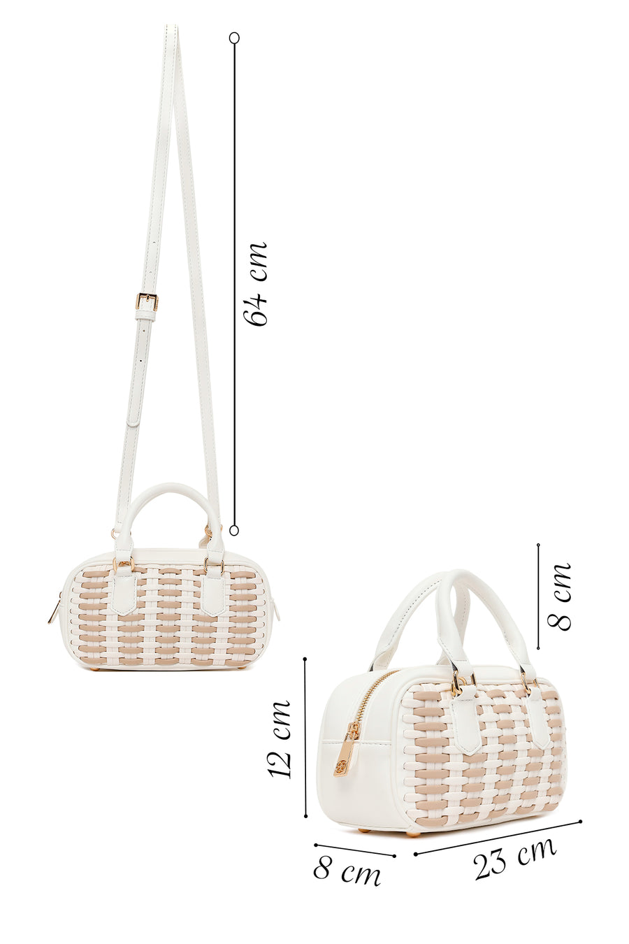 Woman White Long-Strap Braided Mini Shoulder Bag