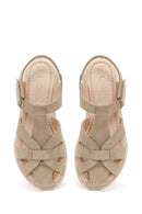 Women's Beige Suede Leather Sandals | Derimod