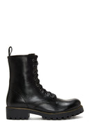 Women's Black Leather Zippered Boots | Derimod