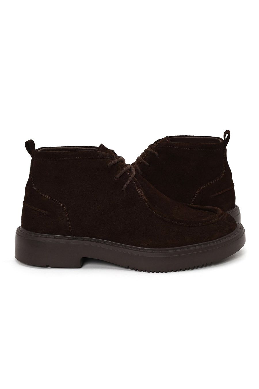 Male Brown Lace-Up Thick-Soled Suede Casual Boots