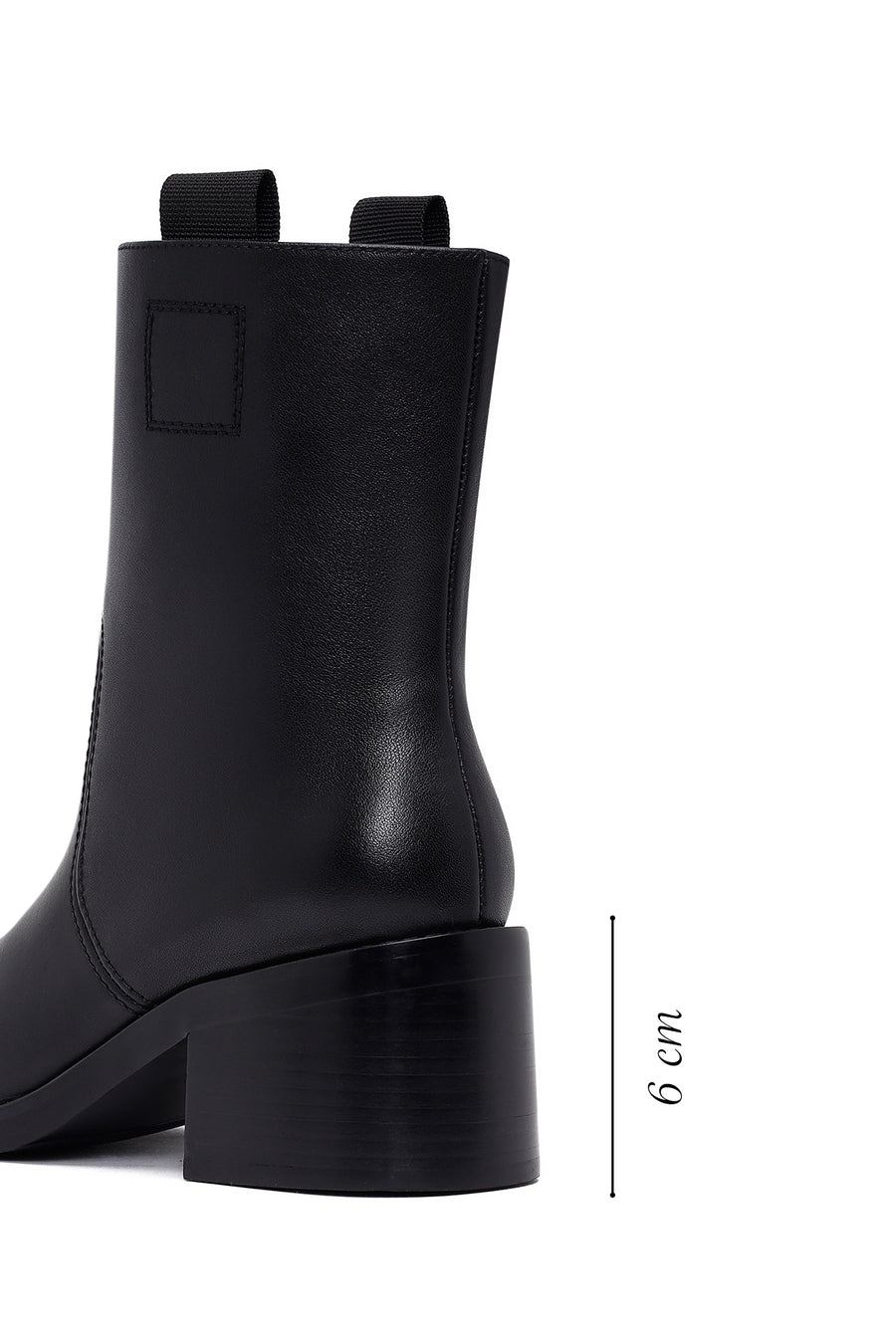 Women's Black Short Thick Heel Leather Boots