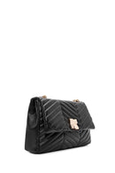 Women's Black Long Strap Quilted Patterned Shoulder Bag | Derimod