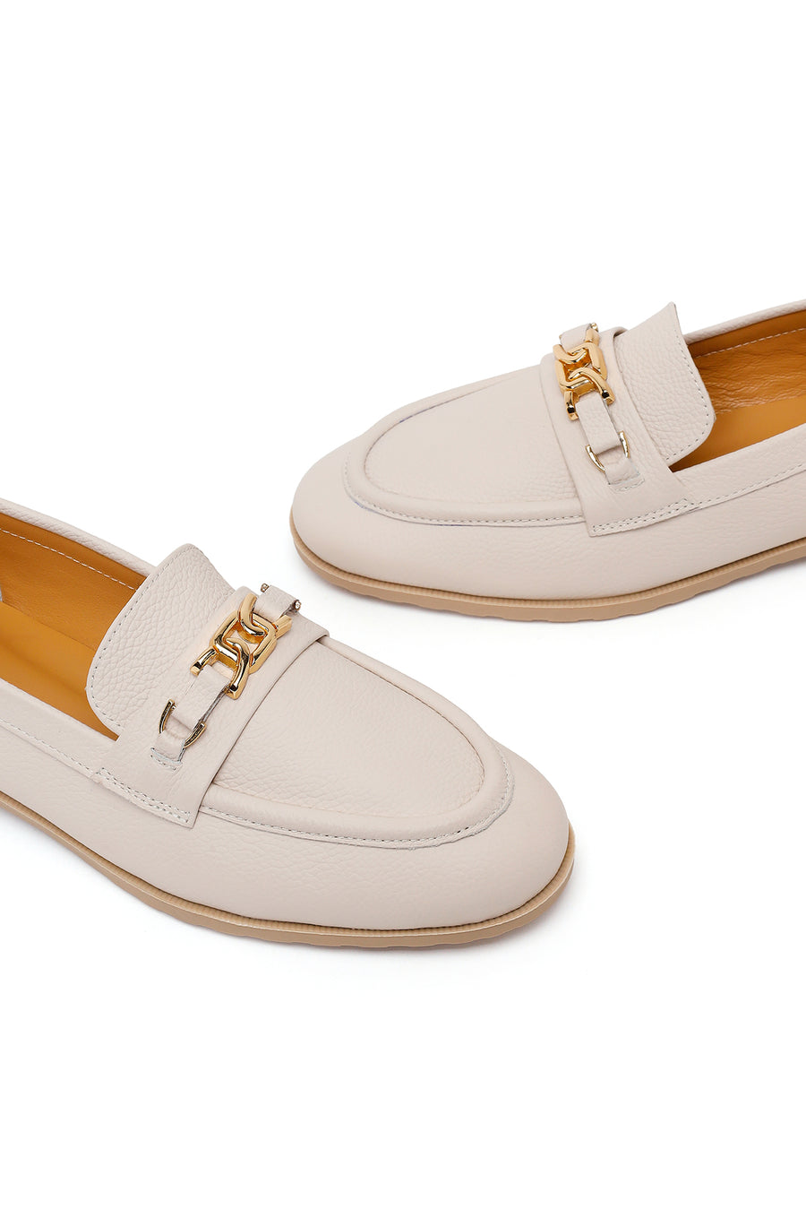 Woman Cream Buckled Masculine Leather Loafer