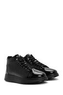 Men's Black Lace-Up Leather High Top Sneakers | Derimod