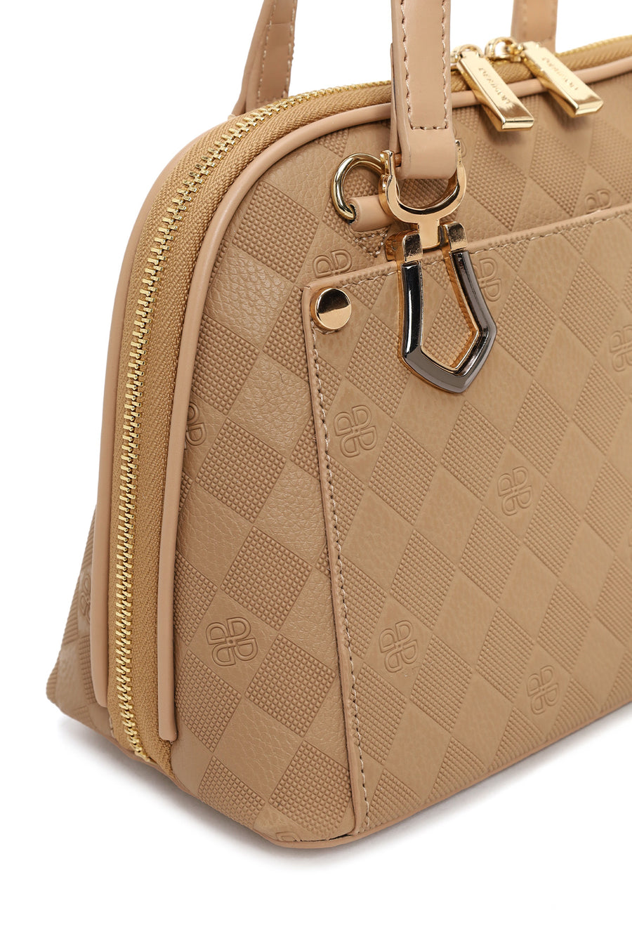 Woman Beige Long-Strap Printed Shoulder Bag