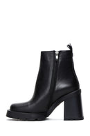 Women's Black Leather Zippered Heeled Boots | Derimod