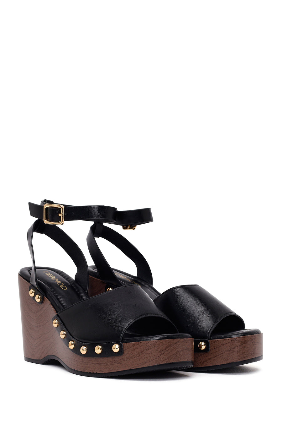 Woman Black Ankle-Buckle Wedge Sandal