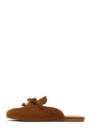 Women's Tan Tassel Suede Leather Slippers | Derimod
