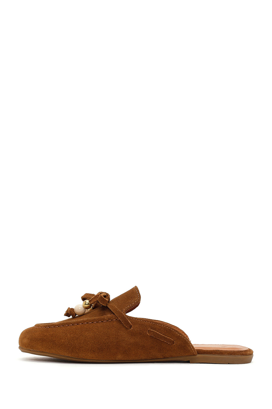 Women's Tan Tassel Suede Leather Slippers