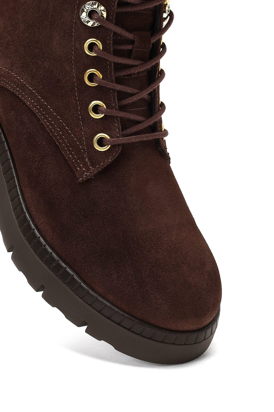 Women's Brown Zippered Thick-Soled Suede Leather Combat Boots