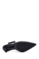 Women's Black Open Back Thin Heeled Leather Shoes | Derimod