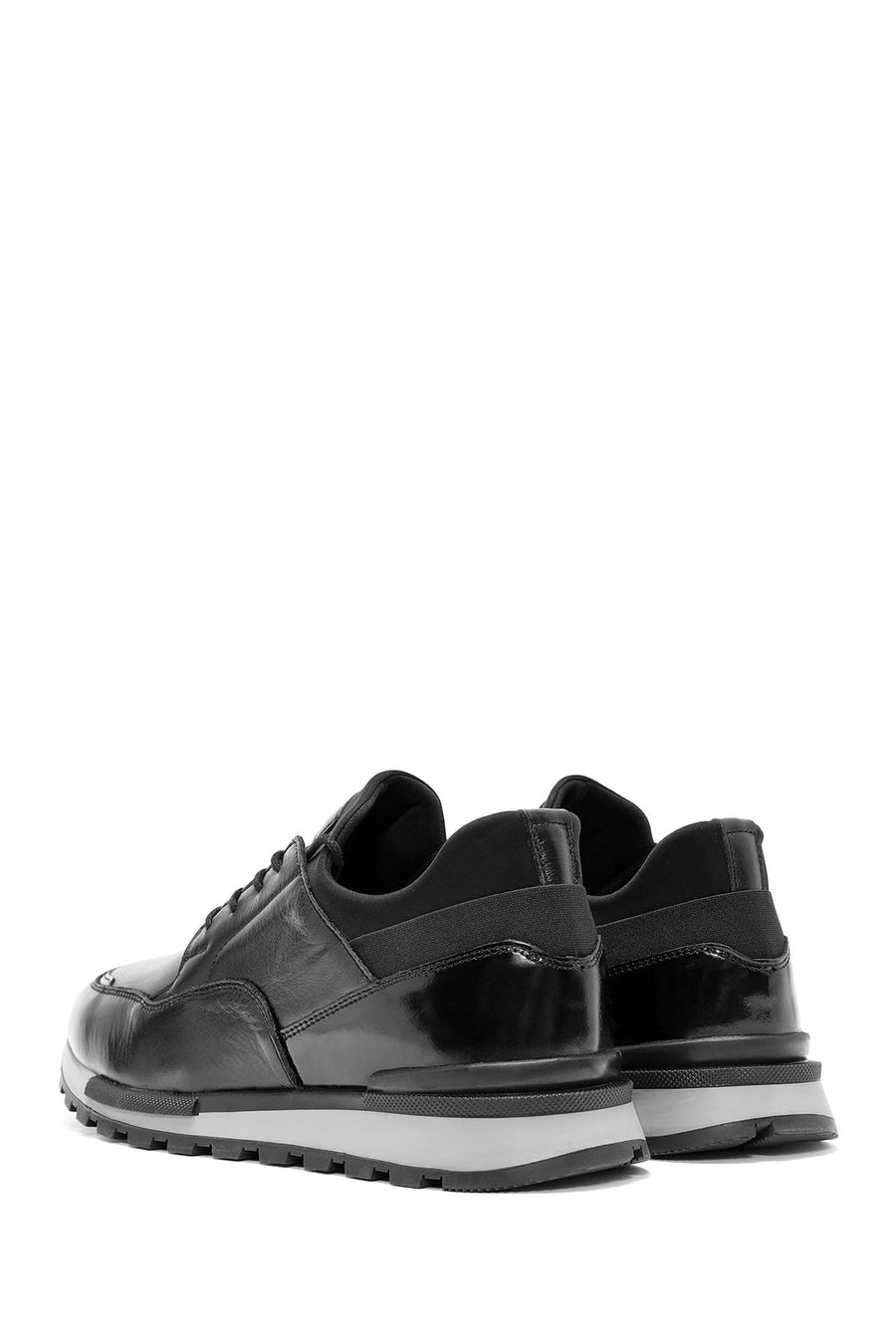 Erkek Siyah Bağcıklı Deri Casual Sneaker