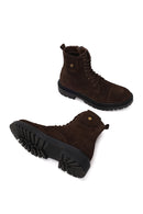 Male Brown Zip Closure Thick-Soled Suede Combat Boots | Derimod