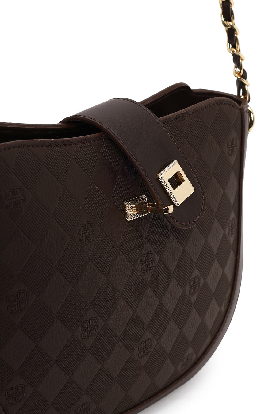 Woman Brown Long-Strap Printed Shoulder Bag