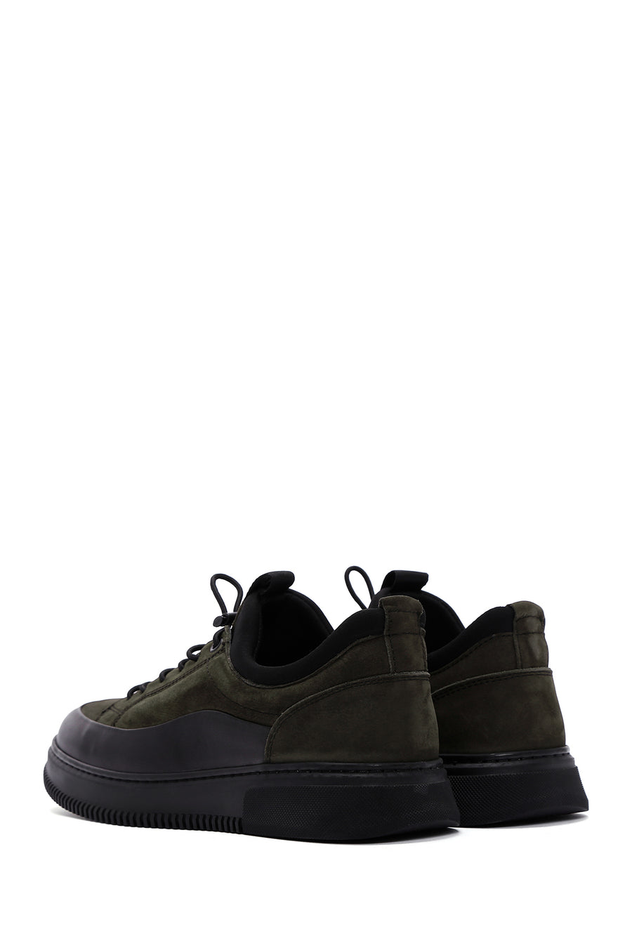 Erkek Haki Bağcıklı Nubuk Deri Casual Sneaker