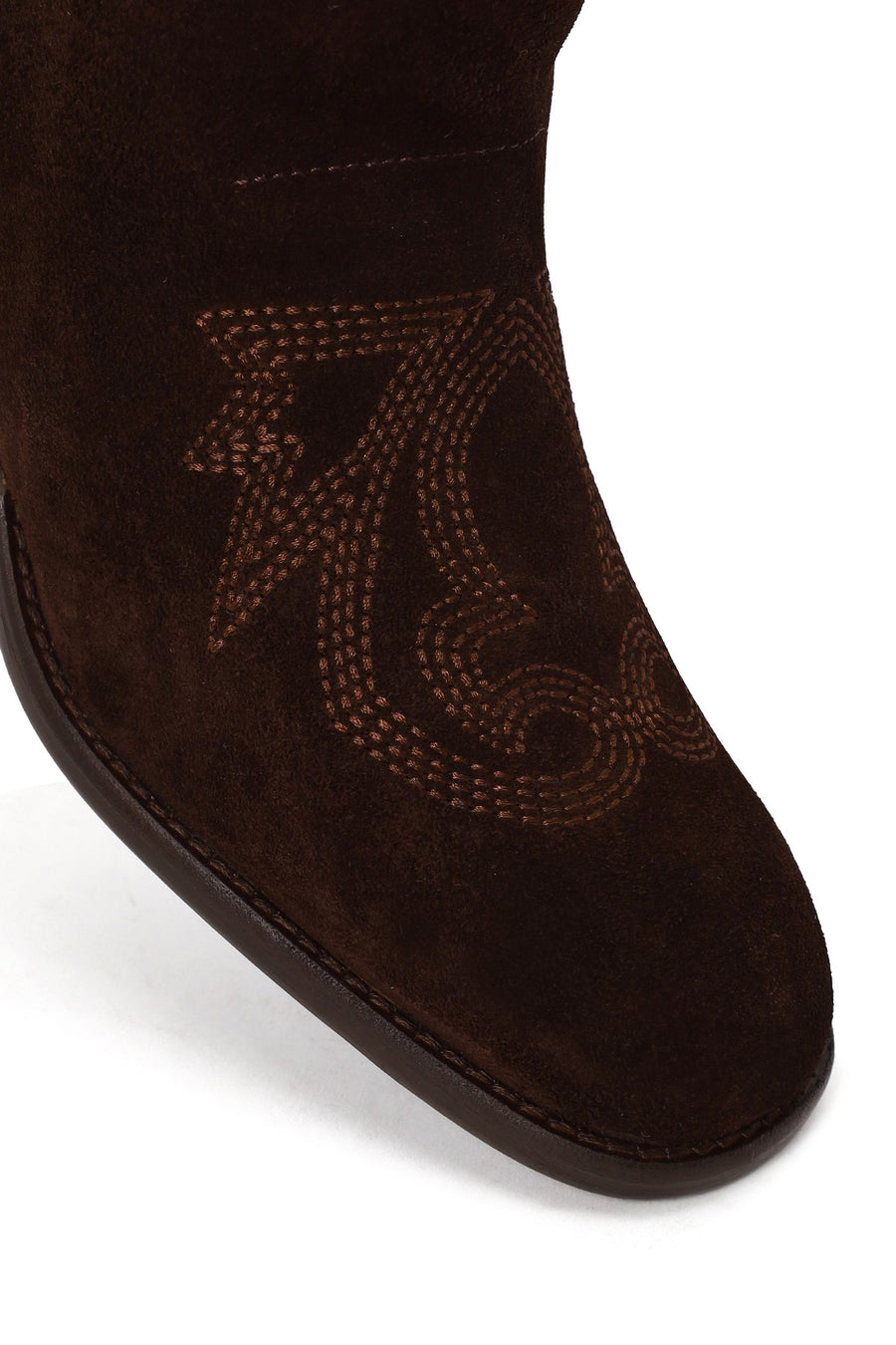 Woman Brown Thick-Heeled Patterned Suede Cowboy Boots