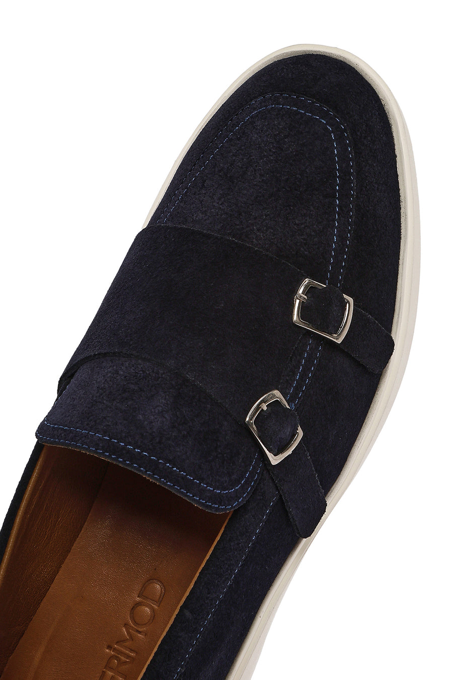 Men's Navy Blue Double Buckle Suede Leather Loafer
