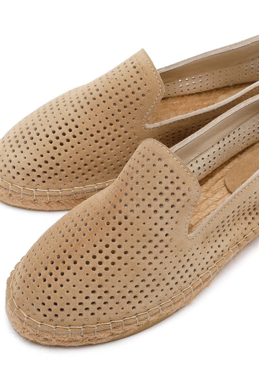 Women's Beige Patterned Suede Leather Espadrilles