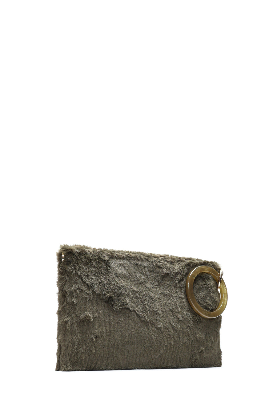 Women's Khaki Chain Strap Plush Clutch Bag