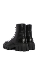 Women's Black Zippered Leather Boots | Derimod