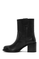 Women's Black Thick Heeled Leather Boots | Derimod