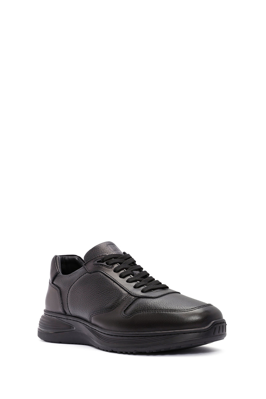 Erkek Siyah Bağcıklı Deri Casual Sneaker