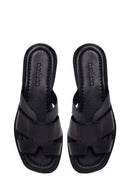 Woman Black Leather Slippers | Derimod