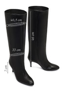 Woman Black Thin High-Heeled Leather Boots | Derimod