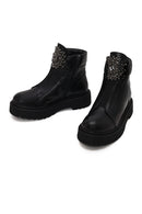 Woman Black Zip Closure Studded Thick-Soled Leather Boots | Derimod