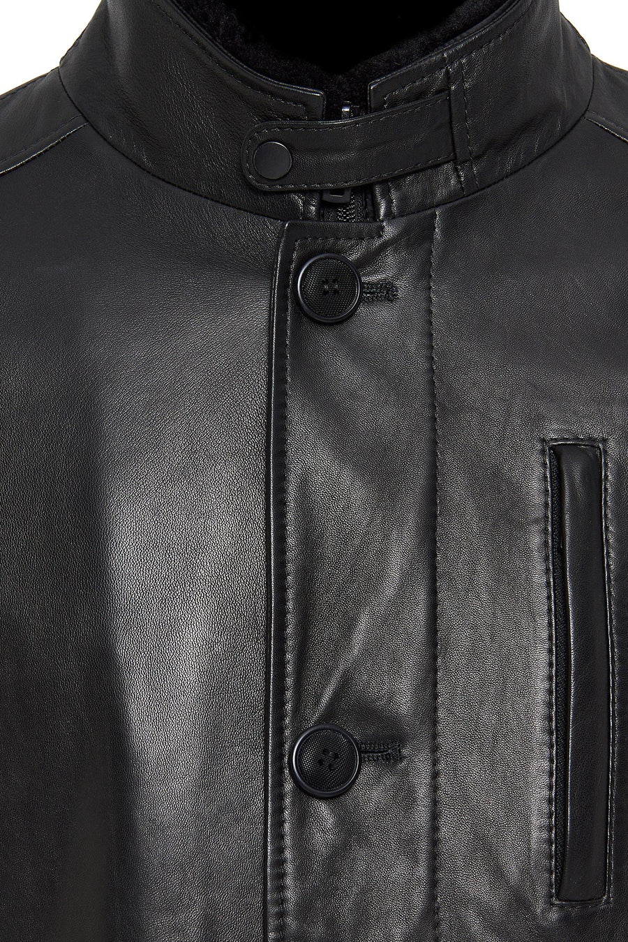 Barella Men's Black Collar Furry Leather Trench Coat