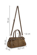 Women's Khaki Long Strap Suede Leather Handbag | Derimod