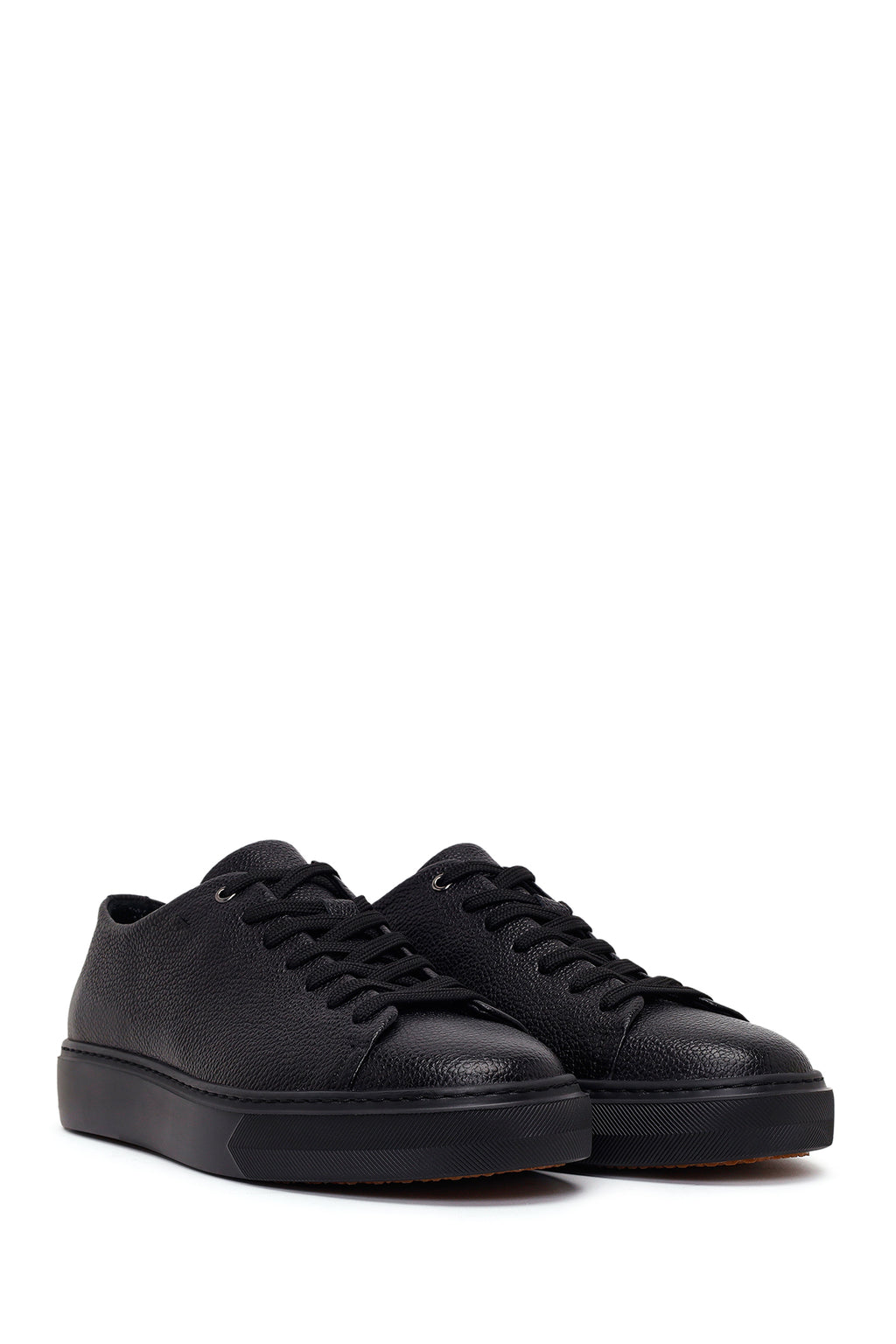 Erkek Siyah Bağcıklı Kalın Tabanlı Deri Sneaker