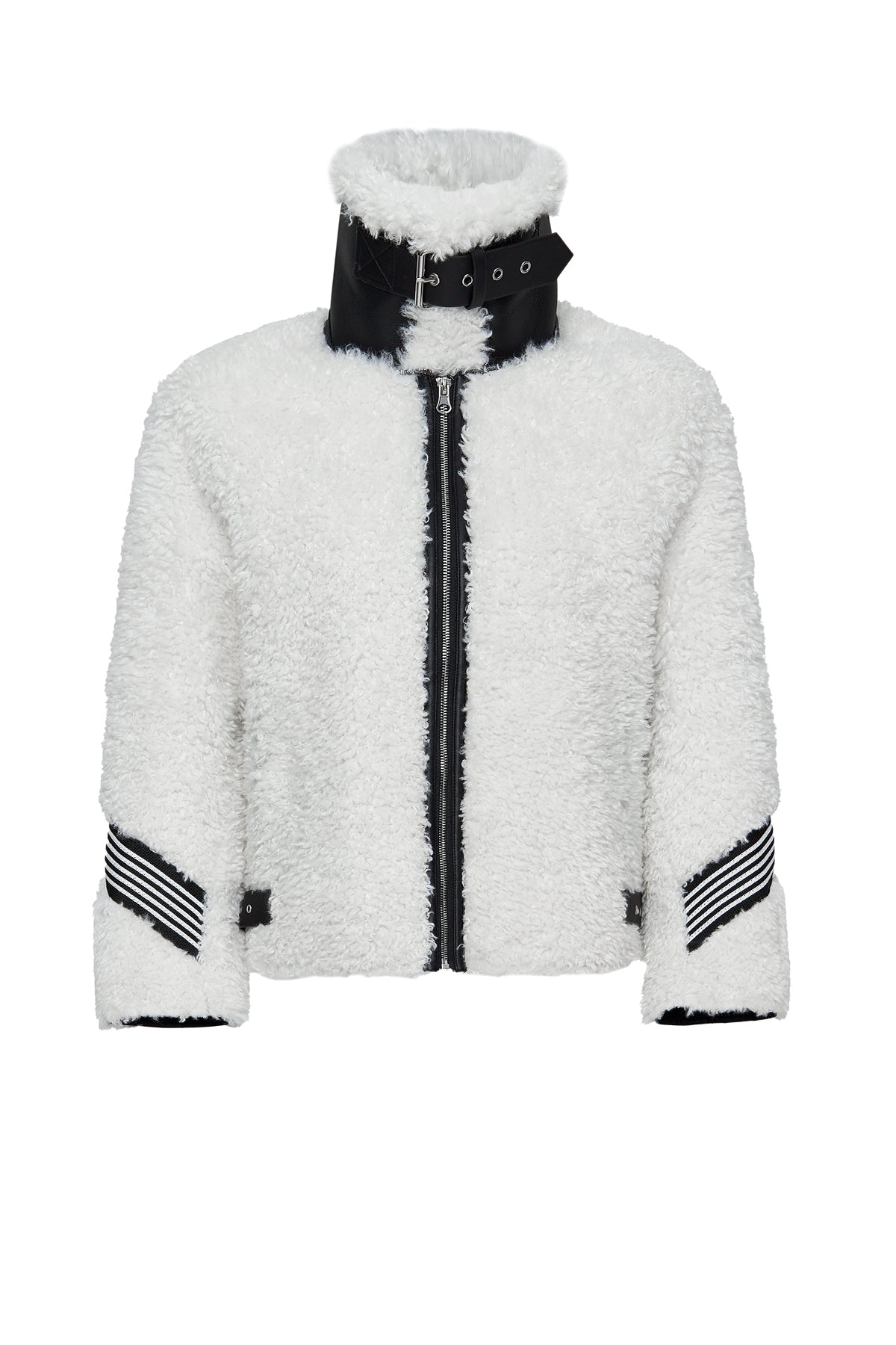 Meribel Women's White Black Stripe Detail Teddy Coat 24WGD5205FF | Derimod