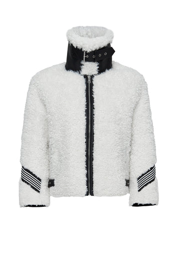 Meribel Women's White Black Stripe Detail Teddy Coat 24WGD5205FF | Derimod