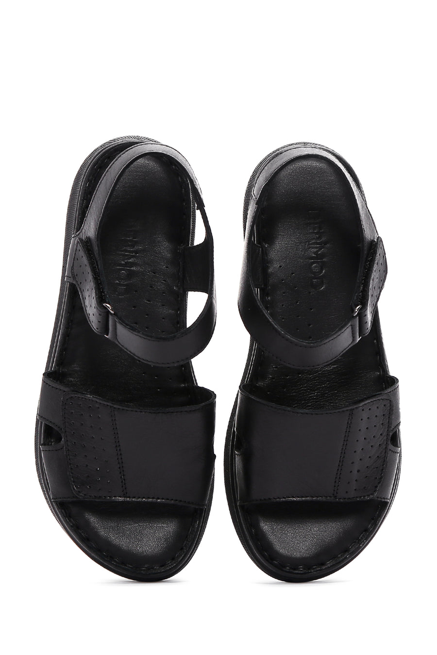 Women's Black Ankle Strap Leather Comfort Sandals