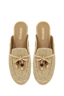 Women's Beige Tasseled Straw Slippers | Derimod