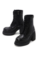 Women's Black Leather Platform Heeled Boots | Derimod